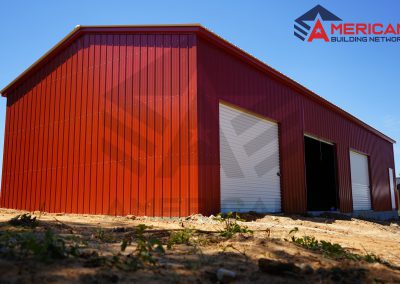 large red metal garage