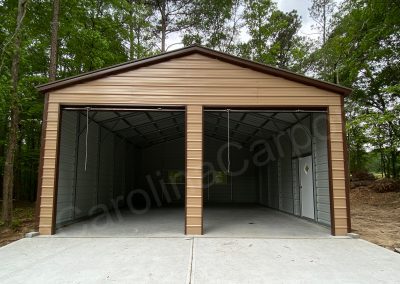 tan 2 car metal garage