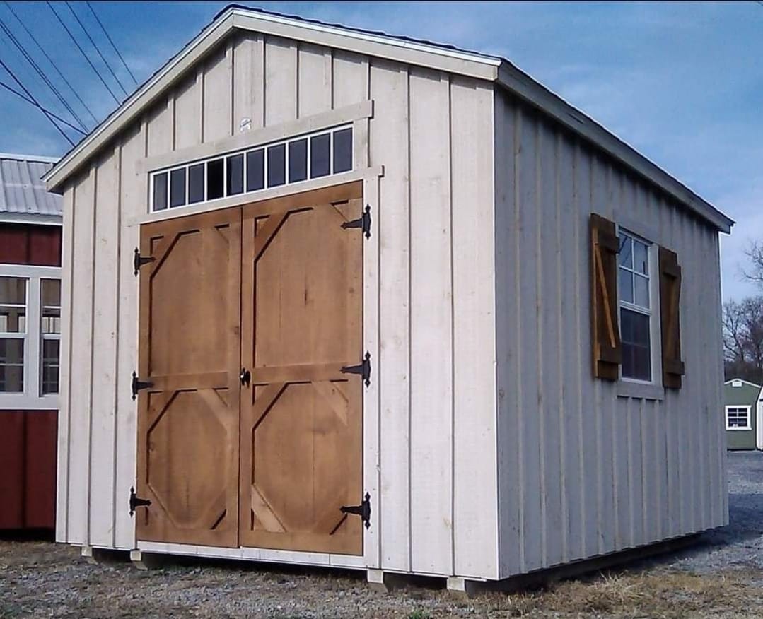 gray wooden storage shed